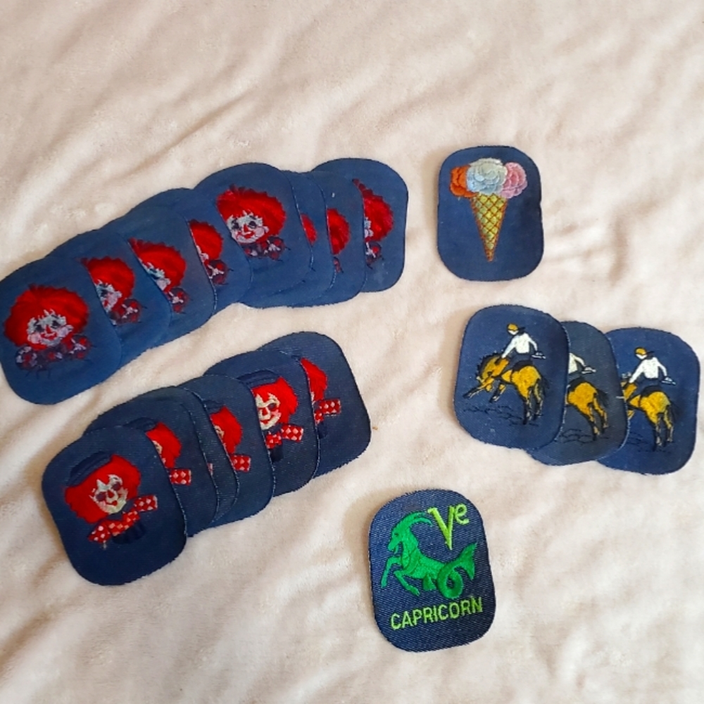 Vintage 70s Denim Embroidered Patches Lot of 19